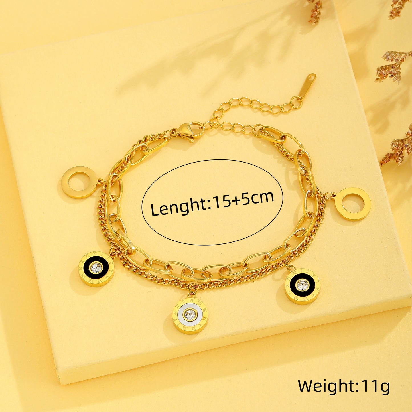 Elegant Circle Roman Numeral Butterfly Titanium Steel Plating 18k Gold Plated Bracelets