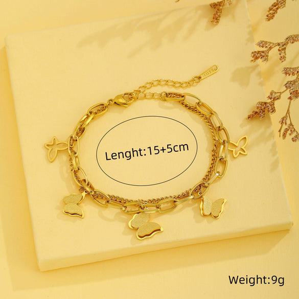 Elegant Circle Roman Numeral Butterfly Titanium Steel Plating 18k Gold Plated Bracelets