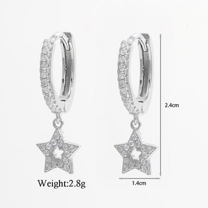 1 Pair Simple Style Cross Star Heart Shape Plating Inlay Sterling Silver Zircon White Gold Plated Rhodium Plated Drop Earrings