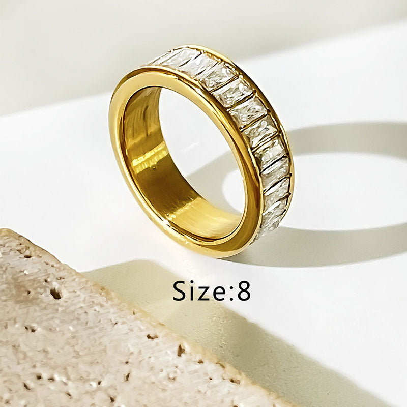 Simple Style Shiny Rectangle Stainless Steel Plating Inlay Rhinestones 18k Gold Plated Rings