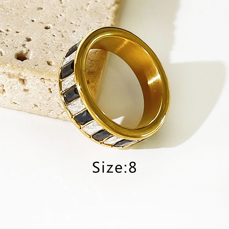 Simple Style Shiny Rectangle Stainless Steel Plating Inlay Rhinestones 18k Gold Plated Rings