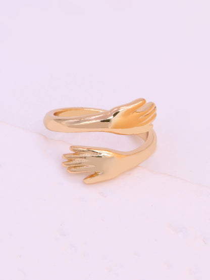 Hip-hop Solid Color Classic Style Hand Heart Shape Copper Shiny Metallic Polishing Plating 18k Gold Plated Women's Open Rings Rings