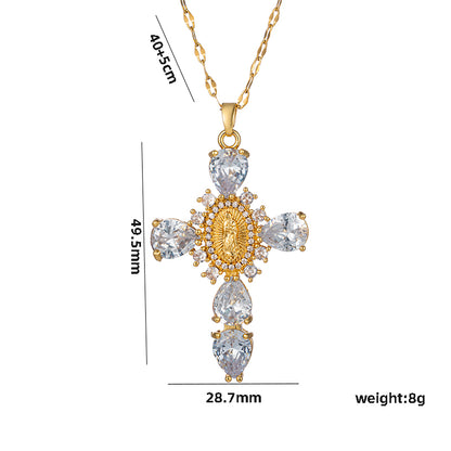 Shiny Cross Stainless Steel Plating Inlay Zircon 18k Gold Plated Pendant Necklace