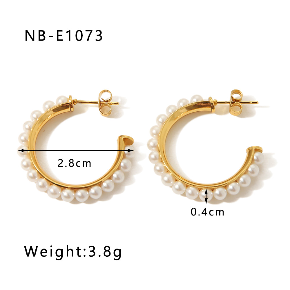 1 Pair Vacation Modern Style Simple Style C Shape Beaded Plating Inlay Stainless Steel Artificial Pearls Diamond 18k Gold Plated Ear Studs