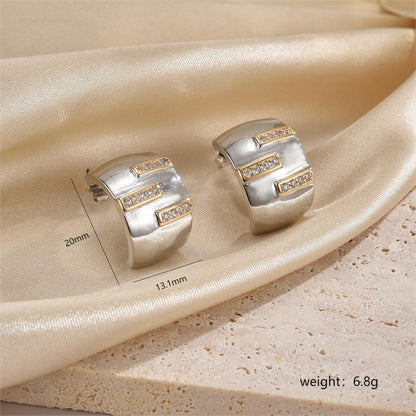 1 Pair Modern Style Cool Style C Shape Plating Inlay Copper Zircon 18k Gold Plated Ear Studs