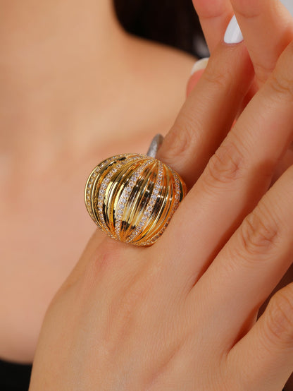 Casual Punk Shiny Ball Copper 18k Gold Plated Zircon Rings In Bulk