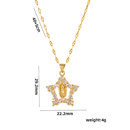 Simple Style Star Heart Shape Stainless Steel Plating Inlay Zircon 18k Gold Plated Pendant Necklace