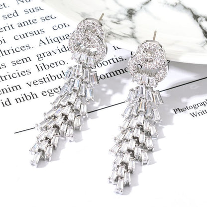 1 Pair Korean Style Tassel Plating Inlay Copper Zircon White Gold Plated Drop Earrings