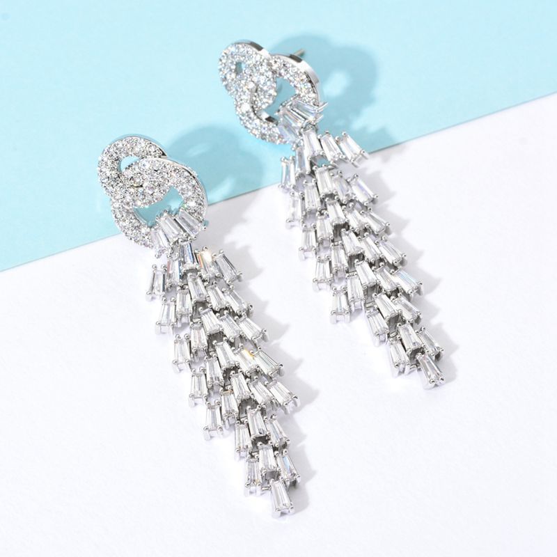 1 Pair Korean Style Tassel Plating Inlay Copper Zircon White Gold Plated Drop Earrings