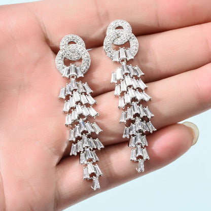 1 Pair Korean Style Tassel Plating Inlay Copper Zircon White Gold Plated Drop Earrings