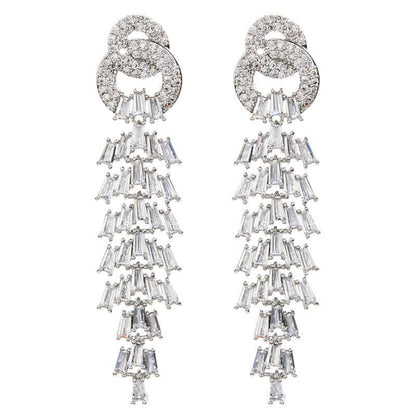 1 Pair Korean Style Tassel Plating Inlay Copper Zircon White Gold Plated Drop Earrings