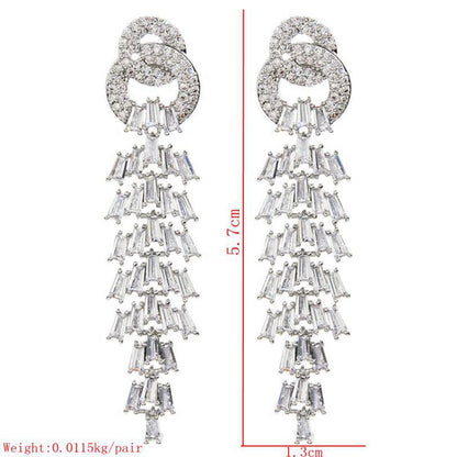 1 Pair Korean Style Tassel Plating Inlay Copper Zircon White Gold Plated Drop Earrings