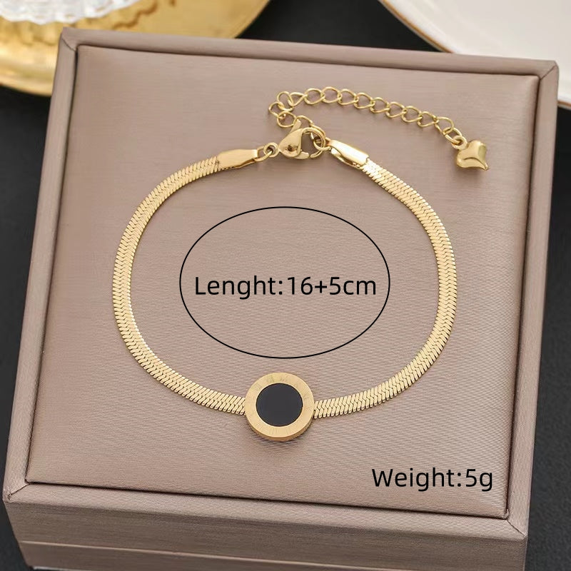 Elegant Circle Roman Numeral Butterfly Titanium Steel Plating 18k Gold Plated Bracelets