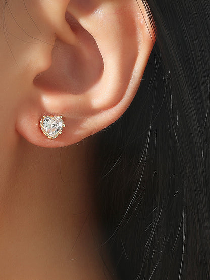 1 Pair Sweet Heart Shape Inlay Copper Zircon Ear Studs