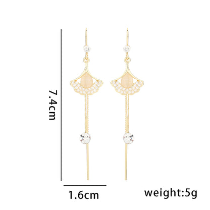 1 Pair Simple Style Ginkgo Leaf Inlay Copper Zircon Drop Earrings