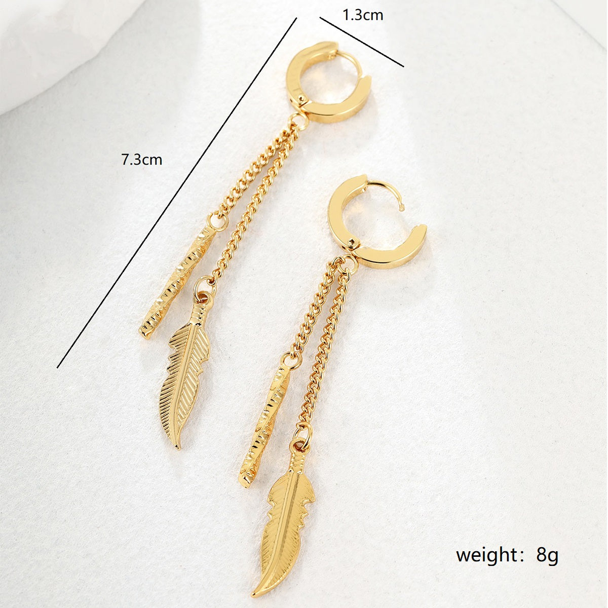 1 Pair Elegant Cross Feather Plating Stainless Steel Tassel 18k Gold Plated Dangling Earrings