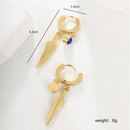 1 Pair Elegant Cross Feather Plating Stainless Steel Tassel 18k Gold Plated Dangling Earrings