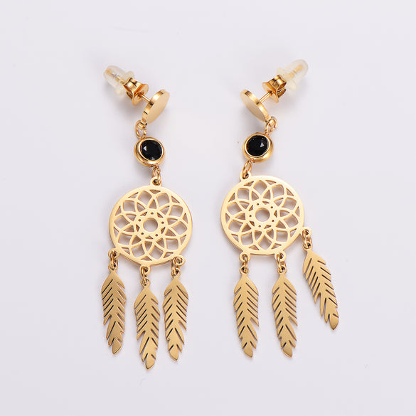 1 Pair Elegant Dreamcatcher Plating Stainless Steel Zircon 18k Gold Plated Drop Earrings