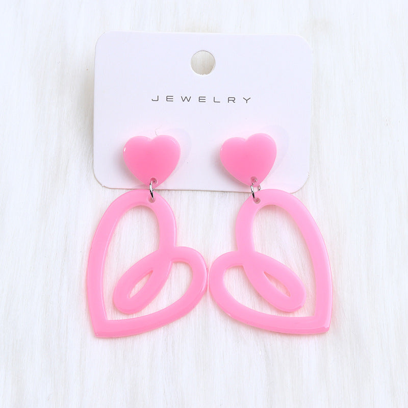 1 Pair Sweet Geometric Heart Shape Spray Paint Arylic Drop Earrings