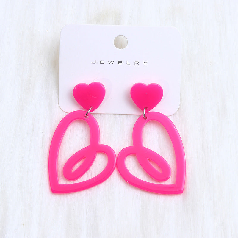 1 Pair Sweet Geometric Heart Shape Spray Paint Arylic Drop Earrings