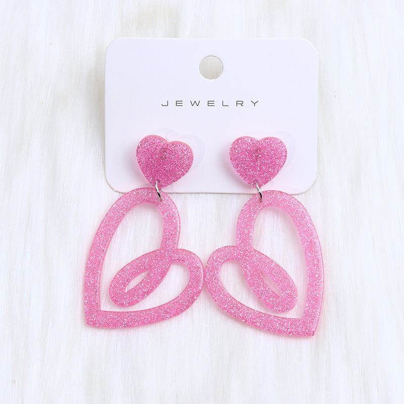 1 Pair Sweet Geometric Heart Shape Spray Paint Arylic Drop Earrings