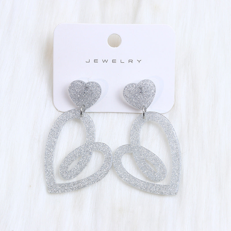 1 Pair Sweet Geometric Heart Shape Spray Paint Arylic Drop Earrings