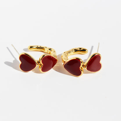 1 Pair Elegant Sweet Geometric Heart Shape Enamel Plating Brass Ear Studs