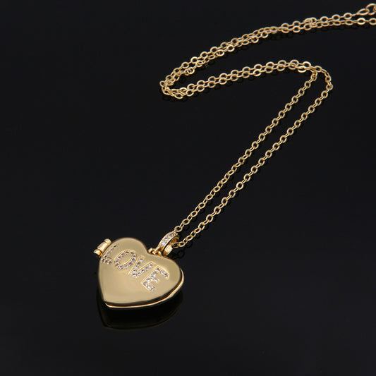 Simple Style Love Heart Shape Copper 18k Gold Plated Zircon Pendant Necklace In Bulk