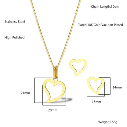 Wholesale Simple Style Heart Shape Titanium Steel Plating Hollow Out 18k Gold Plated Jewelry Set