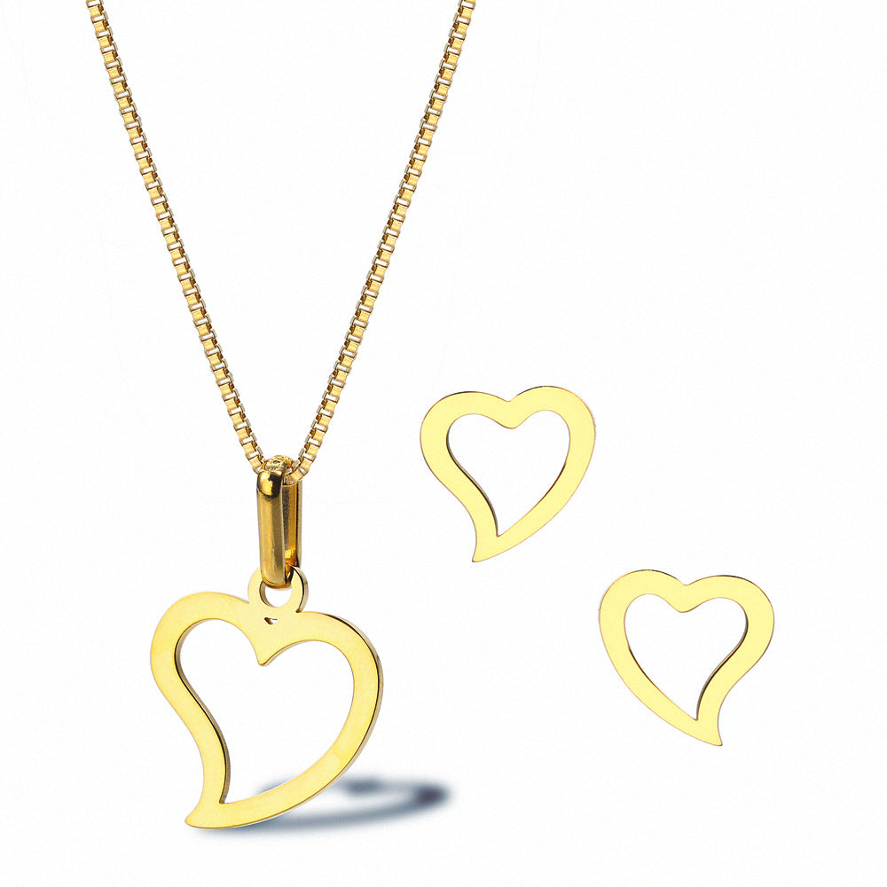 Wholesale Simple Style Heart Shape Titanium Steel Plating Hollow Out 18k Gold Plated Jewelry Set