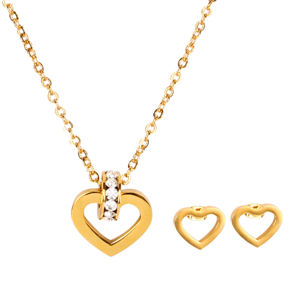 Wholesale Simple Style Heart Shape Stainless Steel Titanium Steel Plating Inlay Zircon Jewelry Set