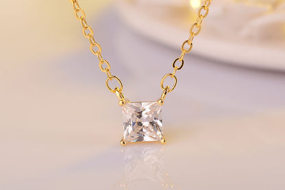 Simple Style Square Copper Plating Inlay Zircon 24k Gold Plated Pendant Necklace