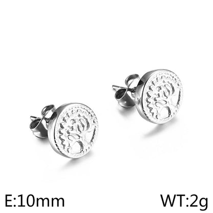 1 Pair Simple Style Round Life Tree Plating Titanium Steel Ear Studs