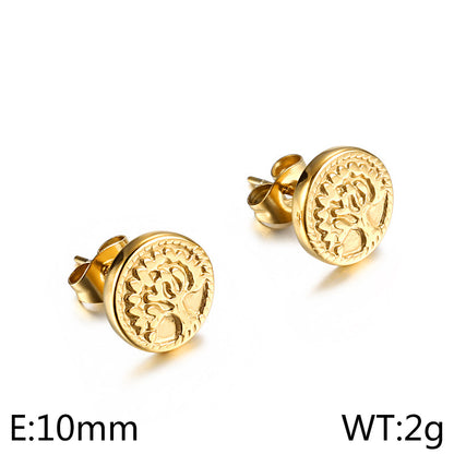 1 Pair Simple Style Round Life Tree Plating Titanium Steel Ear Studs