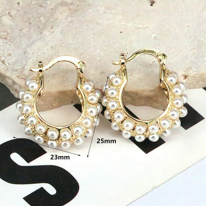 1 Pair Streetwear Round Heart Shape Plating Inlay Copper Artificial Pearls 18k Gold Plated Earrings