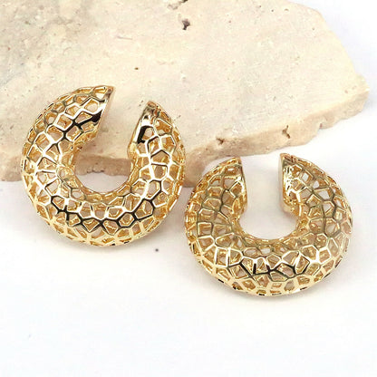 1 Pair Simple Style C Shape Plating Hollow Out Copper 18k Gold Plated Ear Cuffs