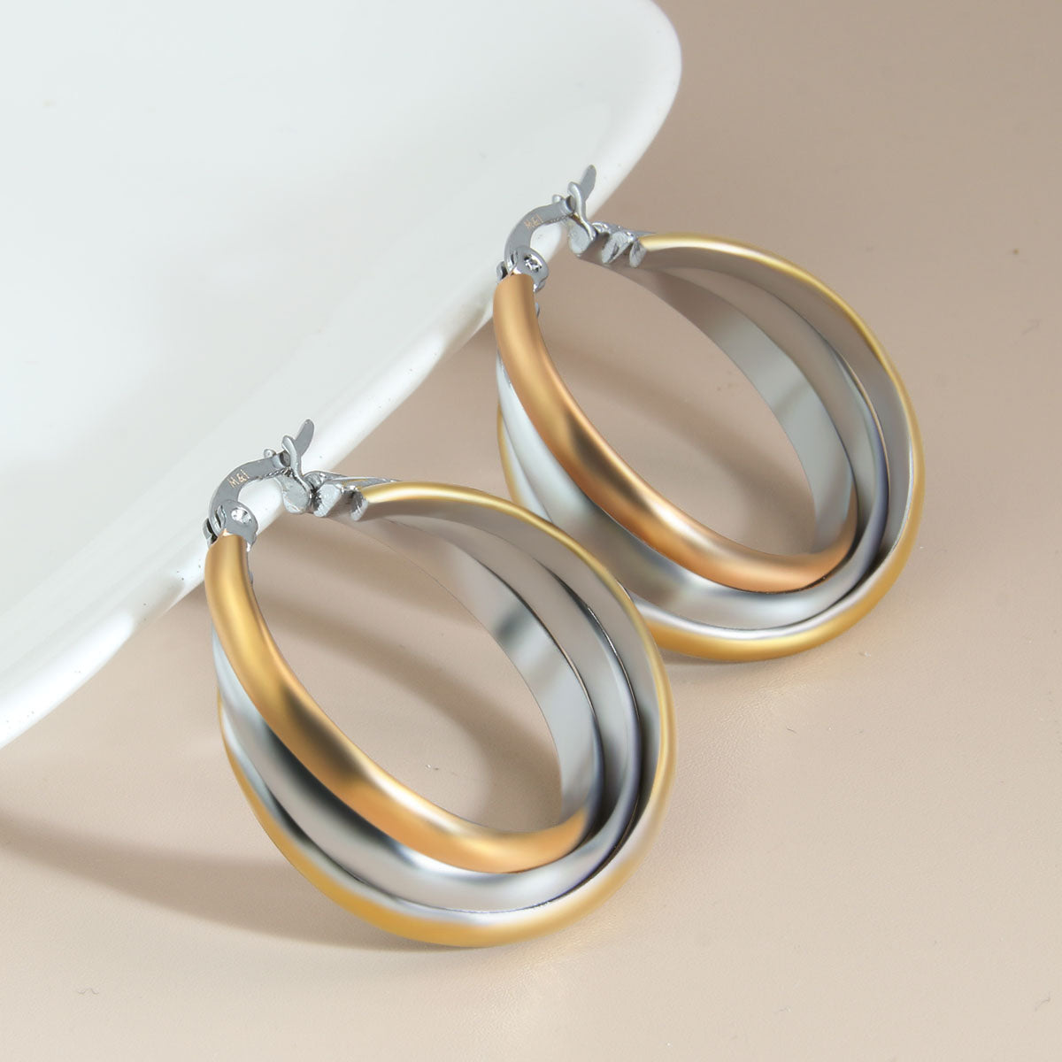 1 Pair Simple Style Commute Round Plating Stainless Steel Gold Plated Earrings