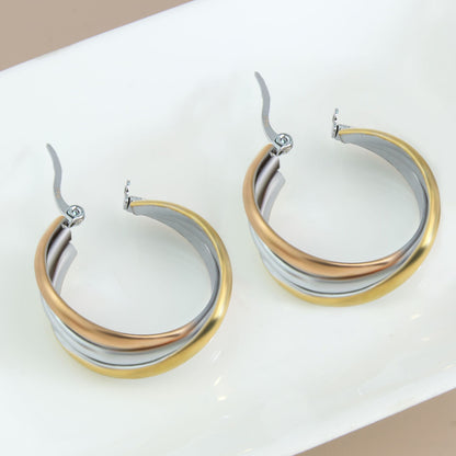 1 Pair Simple Style Commute Round Plating Stainless Steel Gold Plated Earrings