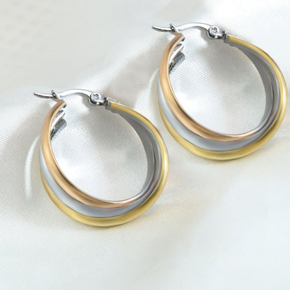 1 Pair Simple Style Commute Round Plating Stainless Steel Gold Plated Earrings