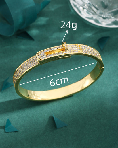 Simple Style Solid Color Copper 18k Gold Plated Zircon Bangle In Bulk