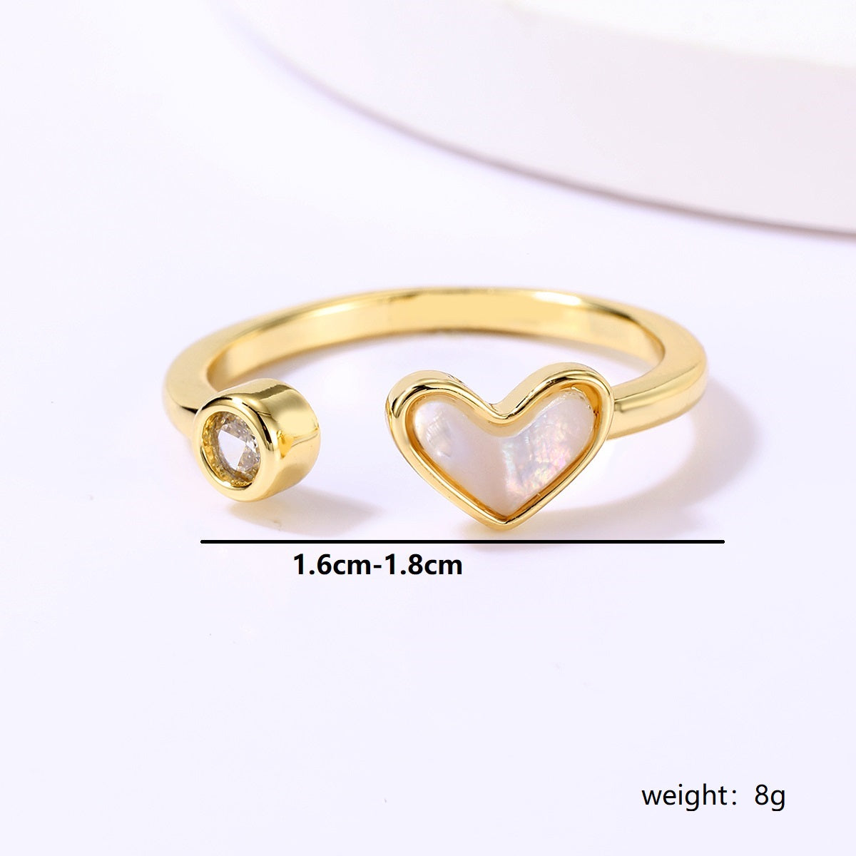 Casual Sweet Star Moon Heart Shape Shell Plating Inlay Shell Zircon 18k Gold Plated Women's Open Rings