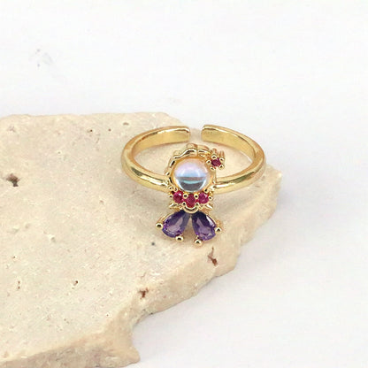 Ig Style Vintage Style Simple Style Mermaid Copper Gold Plated Zircon Open Rings In Bulk