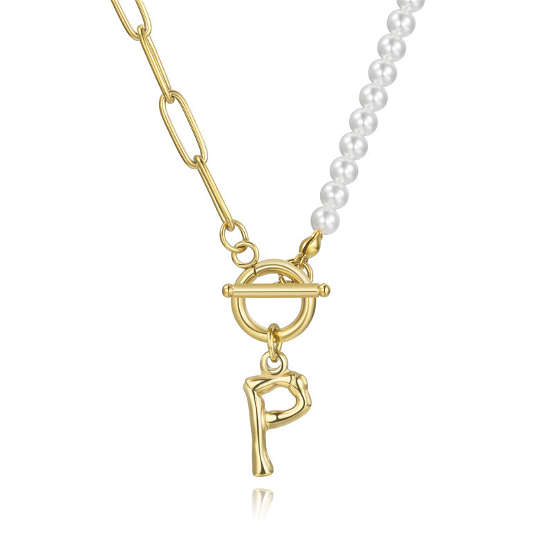 Commute Letter Stainless Steel Plating Inlay Pearl 14k Gold Plated Necklace