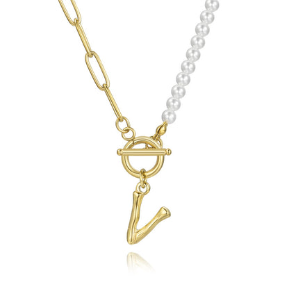 Commute Letter Stainless Steel Plating Inlay Pearl 14k Gold Plated Necklace