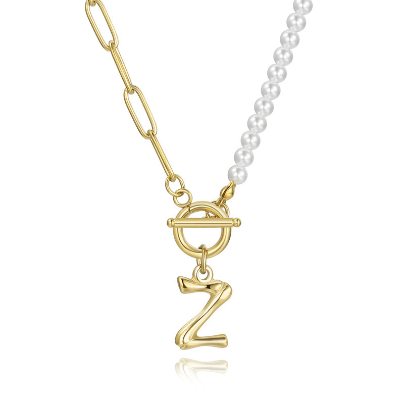 Commute Letter Stainless Steel Plating Inlay Pearl 14k Gold Plated Necklace