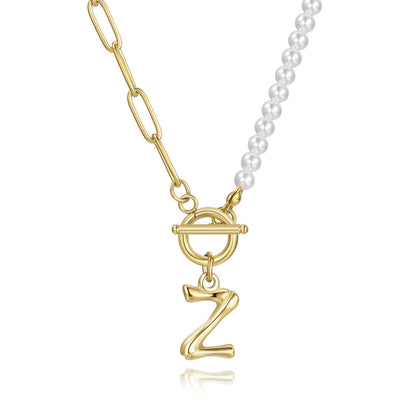 Commute Letter Stainless Steel Plating Inlay Pearl 14k Gold Plated Necklace