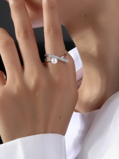 Elegant Simple Style Geometric Stainless Steel Plating Inlay Artificial Pearls Glass Open Rings