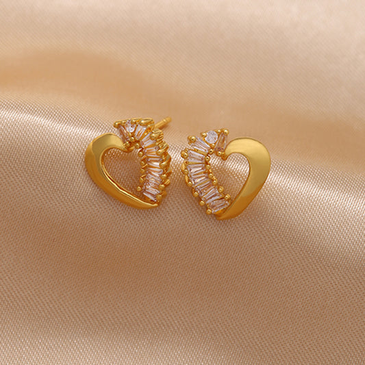 1 Pair Ig Style Simple Style Streetwear C Shape Heart Shape Plating Inlay Copper Zircon 18k Gold Plated Ear Studs