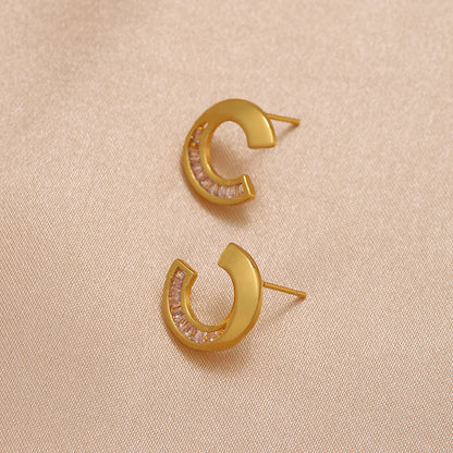 1 Pair Ig Style Simple Style Streetwear C Shape Heart Shape Plating Inlay Copper Zircon 18k Gold Plated Ear Studs