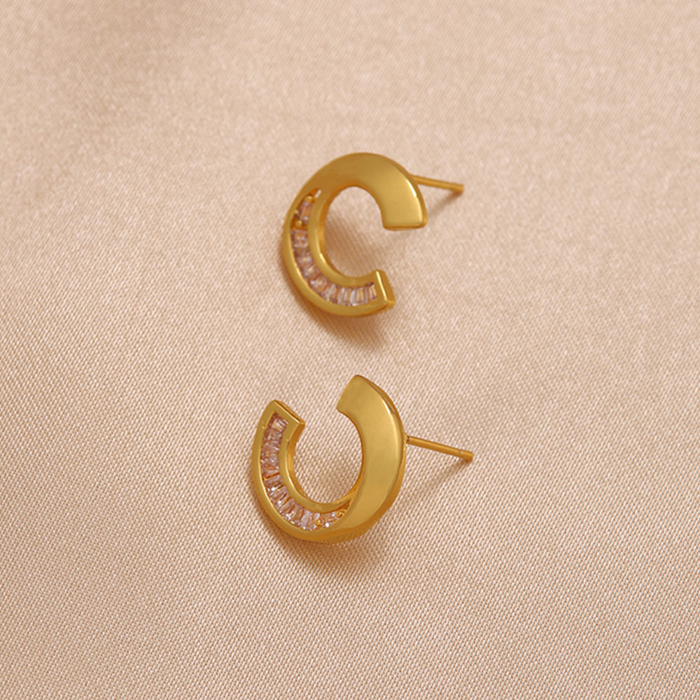 1 Pair Ig Style Simple Style Streetwear C Shape Heart Shape Plating Inlay Copper Zircon 18k Gold Plated Ear Studs